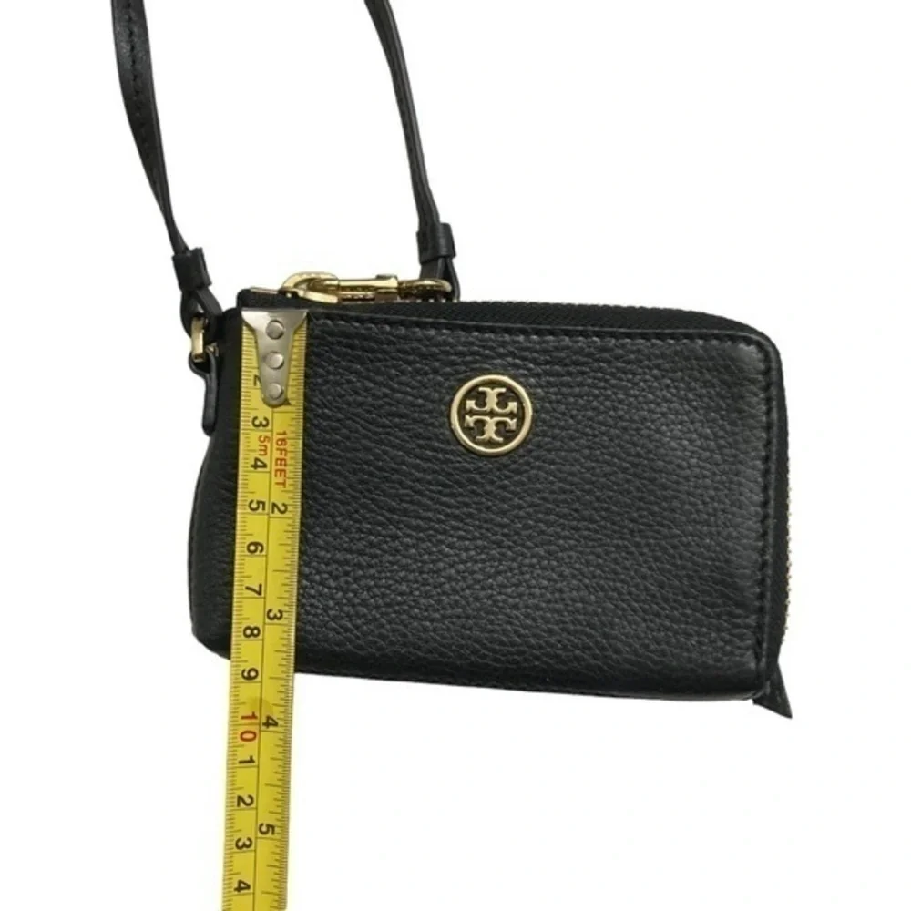 Tory Burch black leather wristlet clutch bag
